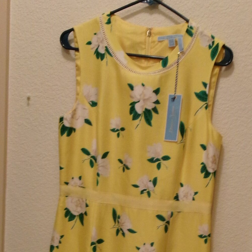 NWTS, DRAPER JAMES, SIZE 10, YELLOW/WHITE, TULIP HEM DRESS